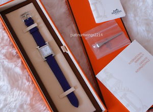 NIB Authentic Hermes Iris Purple H Hour Palladium PHW Leather Watch PM $2425+