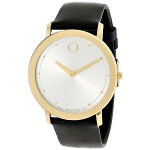 Movado Mens 0606695 Movado TC Gold-Plated Stainless Steel Case Black Calfskin Le