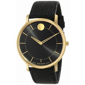 Movado Mens 0606847 Movado TC Analog Display Swiss Quartz Black Watch
