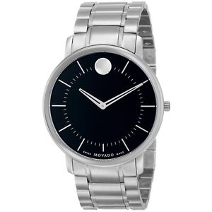 Movado Mens 0606687 Movado TC Stainless Steel Black Dress Watch