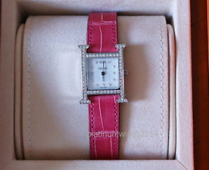 NIB Authentic LOVELY Hermes Heure H Hour Watch Diamond Fuchsia Pink Croc $12000