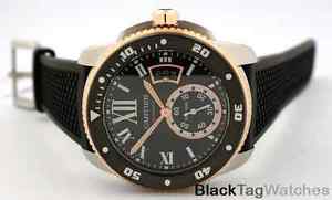 Calibre de Cartier Esfera Negra Automático 18k Oro Reloj de Acero W7100055