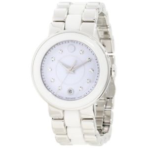 Movado Womens 0606540 Cerena Stainless SteelWhite Ceramic Case Watch