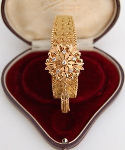FABULOUS LADIES VINTAGE 18ct YELLOW GOLD & DIAMOND WATCH BRACELET " VERY HEAVY "