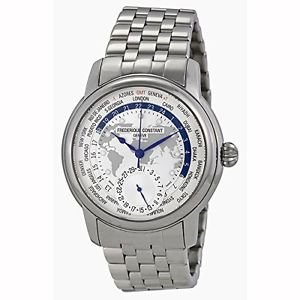Frederique Constant Classic World Timer Silver Dial Stainless Steel Mens Watch F
