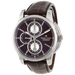 Maurice Lacroix Mens PT6188-SS001730 Pontos Pontos Chronograph Brown Strap Watch