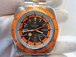 VINTAGE FAVRE LEUBA DEEP BLUE AUTOMATIC TOOL DIVER WATCH (WATCH THE VIDEO)