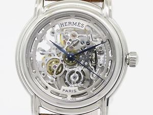 Polished HERMES Sesame Steel Leather Automatic Mens Watch SM1.710 (BF082711)