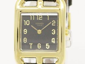 HERMES Capecod 18K Solid Gold Leather Quartz Ladies Watch (BF077777)