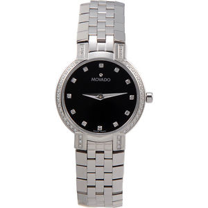 Movado Women's 605586 "Faceto" Stainless Steel Watch with Diamonds