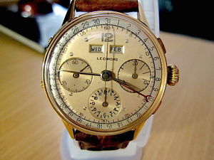 VINTAGE, SWISS 3 DATE, 3 REGISTER CHRONOGRAPH WRISTWATCH, 18K. GOLD