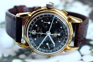 RARE VINTAGE 18K GOLD ULYSEE NARDIN TRIPLE DATE CHRONOGRAPH VALJOUX 88 WATCH