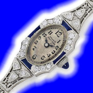 Art-Deco Damen-Safir-Diamant-Armbanduhr Gruen Precision - JUWELENMARKT DE, U2346