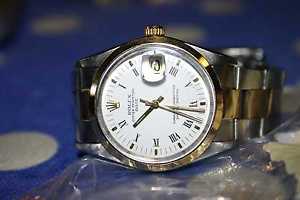 ORIGINAL ROLEX DATE 18K GOLD AND STEEL BRACELET PLASTIC CRYSTAL MODEL 15000