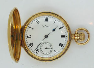 RARE ANTIQUE 18CT GOLD WALTHAM TRAVELER FULL HUNTER POCKET WATCH CIRCA 1915