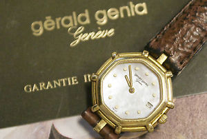 GERALD GENTA GENEVE GOLD UHREN OROLOGIO WATCH 18KT SUCCESS mother of pearl