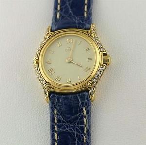 Ebel Classic Wave Diamond Watch Leater Band 750 18k Yellow Gold Case Buckle