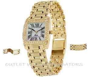 Vicence Square Case 4/10 cttw Diamond Panther Link Watch, 14K, NWOT TAGS - QVC