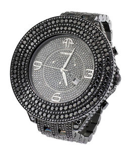 Arctica Mens Large Black Diamond PVD Watch 12.50 Ct all around the wrist
