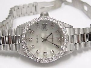 1.25 TCW 18kt ITALY 25mm Geneve Women's Diamond Mother of Pearl Watch Gold