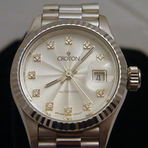 Ladies Croton 18K Watch 70 Grams White GOLD with Diamond Dial Swiss Movement