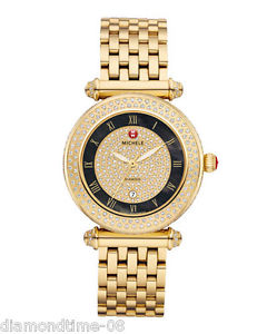 NEW AUTHENTIC MICHELE CABER PAVE GOLD-TONE DIAMOND WOMEN'S WATCH