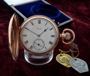 Men’s Solid Gold 16s Elgin Hunter Case Pocket Watch w/Tags, In Box - SERVICED