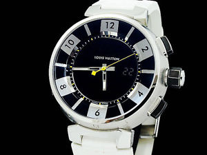 Auth LOUIS VUITTON Tambour in Black Q118F SS Quartz Men's Watch(S A47043)