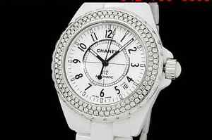 Auth CHANEL J12 H0685 Aftermarket Diamond White Ceramic/SS Men's Watch(S A1420)
