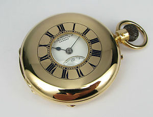 Antique E. White pocket watch, demi hunter case, 18 kts solid gold, excellent