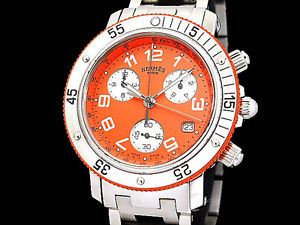Auth HERMES Clipper Scuba Over Chrono CL2.916 SS Quartz Men's Watch(M 27.10.5)