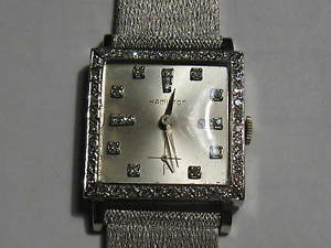 Man's 22 Jewel  Solid 14 Karat White Gold Hamilton FR&S  770 Wrist Watch Diamond