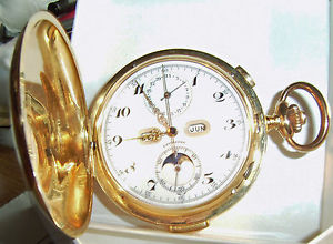 LEVRETTE Doppelkapseluhr, Gold, Datum, Mondphase, Repition, Stoppuhr, Chatelaine