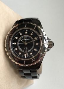 Chanel J12 Black Ceramic Diamond Dial Women's Watch 38mm Saphire Glass