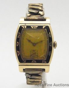 Rare Hamilton Coronado 14k Gold Vintage Art Deco Enamel Moving Lugs Mens Watch