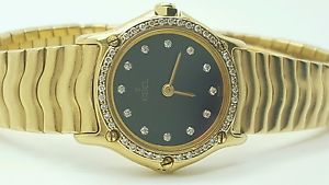 Diamond EBEL WAVE 18K Yellow Gold BLACK Dial Diamond Luxury Watch Model 8057901