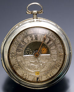 Exciting & Rare 60mm Circa 1700 Silver Pair Case Fusee Moon Phase Pocket Watch