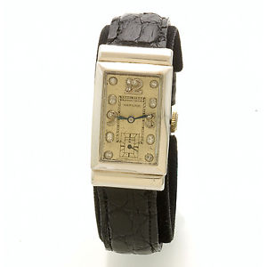 14K White Gold Hamilton Diamond Dial Hooded Lugs Rectangular Wrist Watch CA1940s
