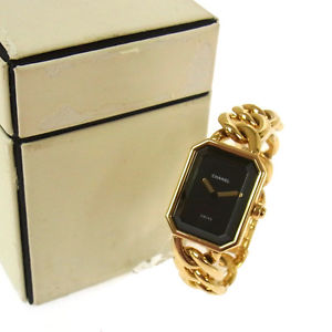 Authentic CHANEL Vintage Premiere Gold Chain Wristwatch 750 K18 Quartz RG00017