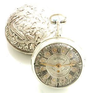 Wolldon Verge Fusee Signed Silver Repousse Pair Case Pocket Watch CA1690