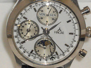 HAGAL SOLID 18K. WHITE GOLD W/SWISS VALJOUX 7751 MOVEMENT"VERY HARD TO FIND NICE