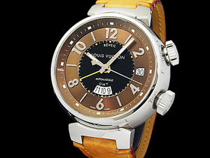 Auth LOUIS VUITTON Tambour Reveil GMT LV113 Ref.Q1151 Alarm Men's Watch S A47428