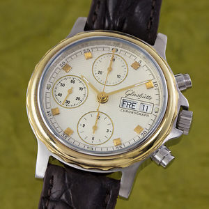 GLASHÜTTE DAY DATE CHRONOGRAPH STAHL / GOLD AUTOMATIK GLASBODEN