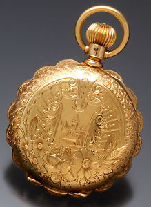 Rare Scalloped Edge 14K Solid Gold Case 21-Jewel Elgin Veritas Pocket Watch