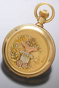 Victorian Multicolor 14K Gold Hunter Drum Case Pocket Watch w/Fancy Dial CA1894