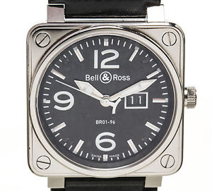 Bell & Ross Black Leather Stainless Steel Watch BR01-96