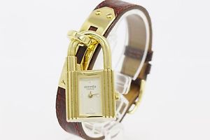 Polished HERMES Kelly Watch 1995 Limited Edition Diamond 18K Gold Watch BF086614