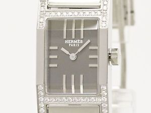 Polished HERMES Tandem Diamond Steel Quartz Ladies Watch TA1.230 (BF081143)