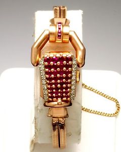 Paul Ditisheim14K Rose Gold Ruby Diamond Womens Wrist Watch CA1940