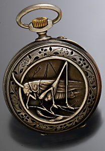 Rare Antique Cricket Alarm Pocket Watch Silver Heavily Embossed Case CA1900
